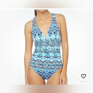 La Blanca Blue and White Printed One-Piece Swimsuit